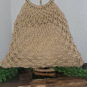 3/$25 Urban Expressions Macrame Net Top Handle Bag Vegan Leather Interior Beige